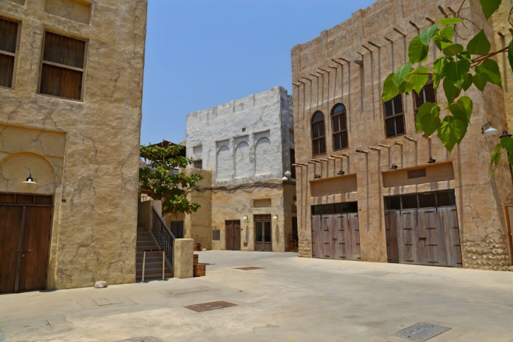 Traditional wind towers and heritage buildings in Al Fahidi Historical Neighbourhood