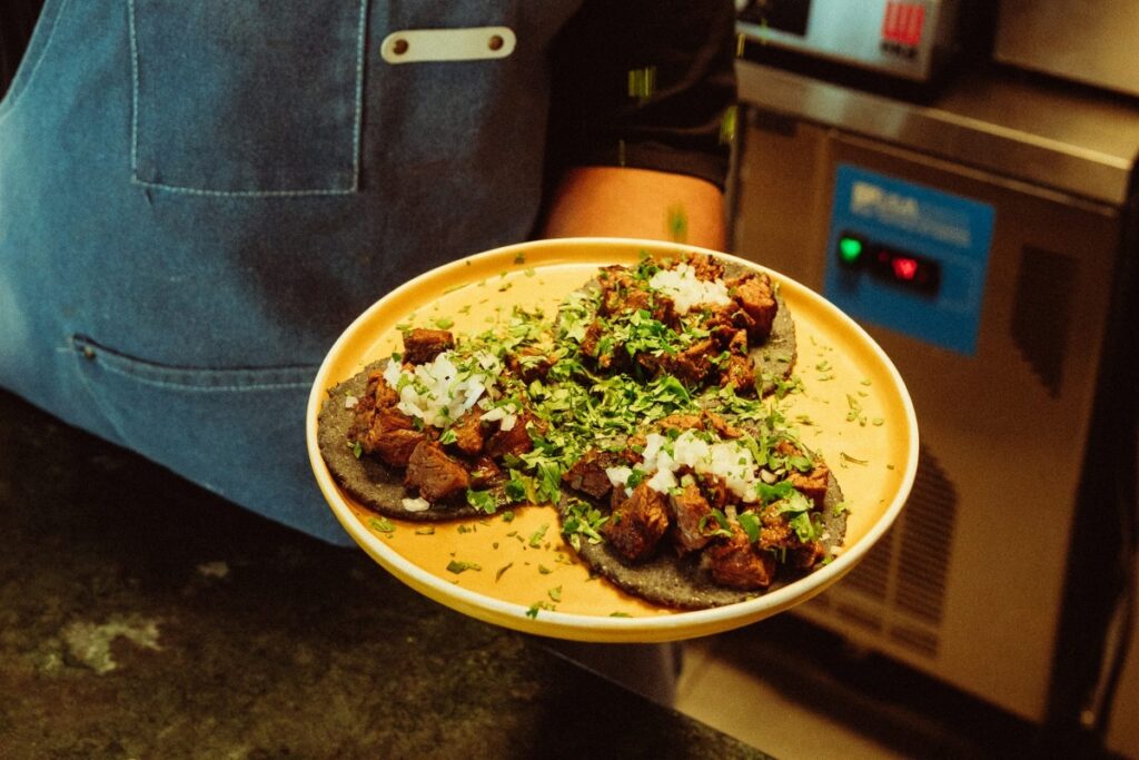 Blue corn tacos at El Moreno Taqueria Dubai