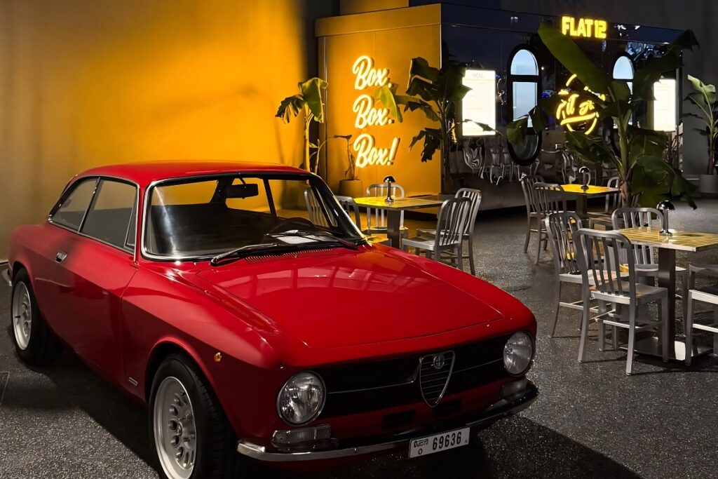 Flat12 Cafe classic cars and automotive display in Dubai