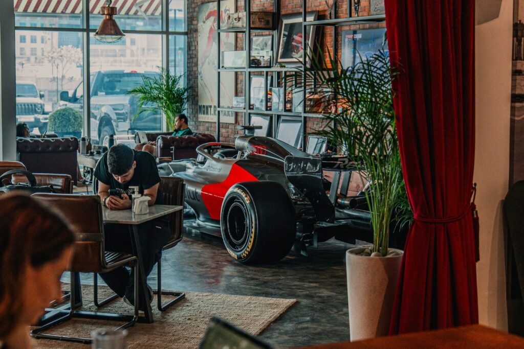 Car cafes in Dubai with coffee and performance car display