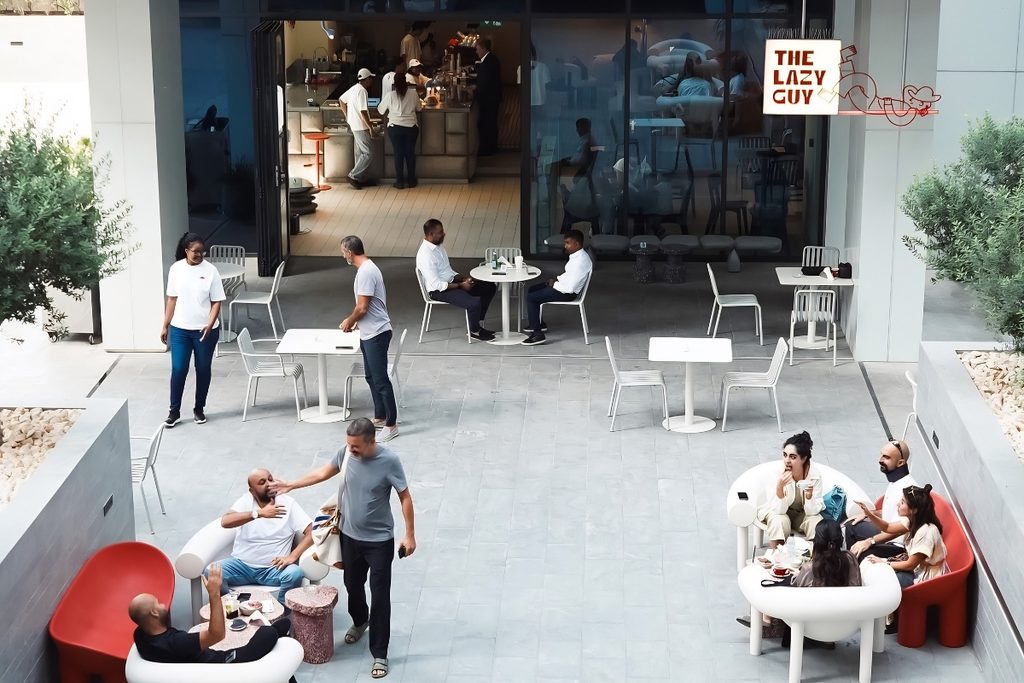 The Lazy Guy cafe in Dubai with cosy seating for remote work